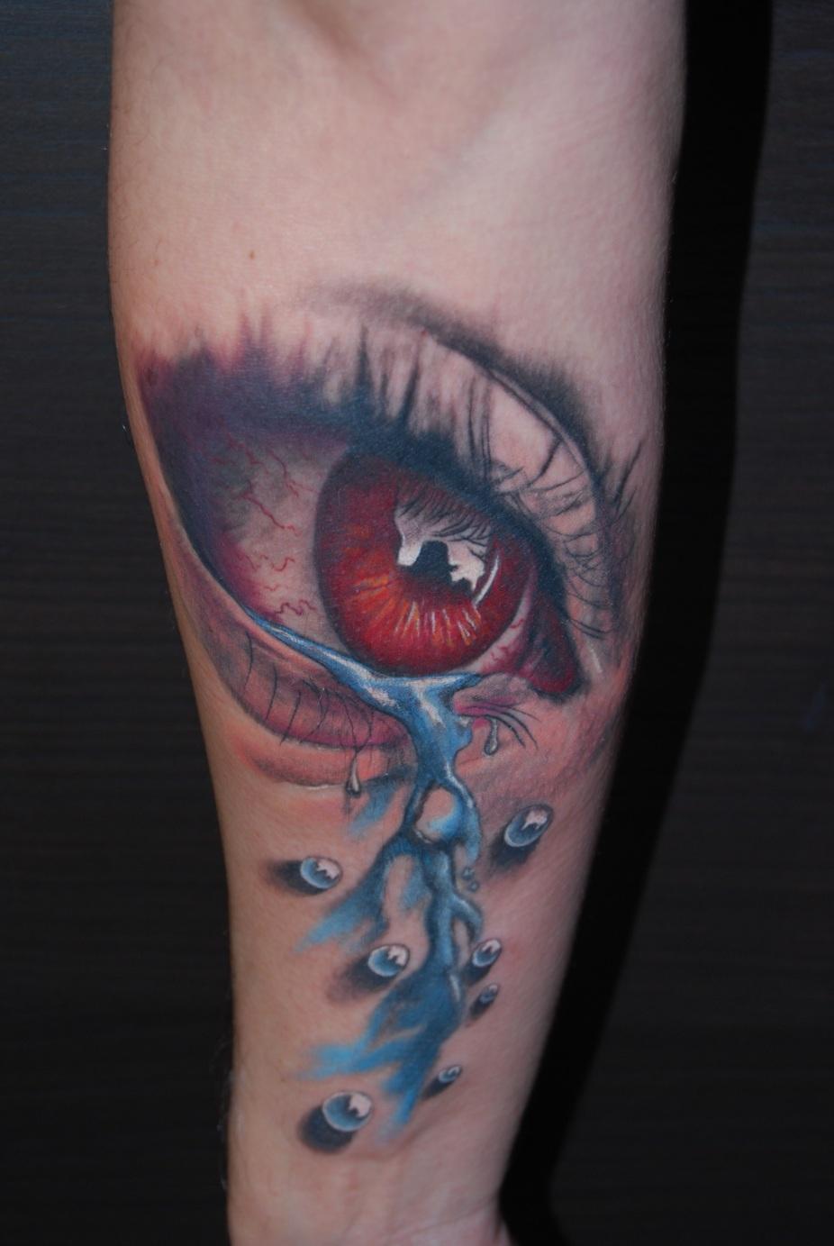 3D Crying Eye Tattoo On Forearm