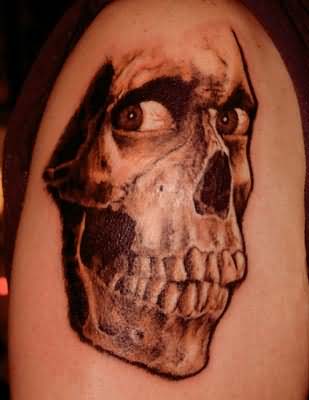 3D Death Skull Tattoo Design For Half Sleeve