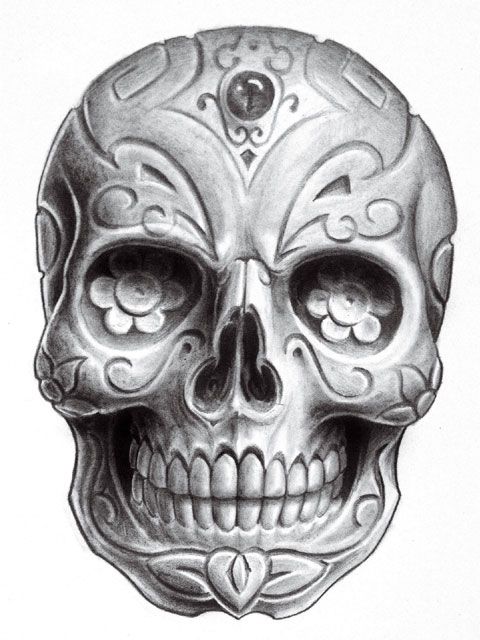 3D Dia De Los Muertos Skull Tattoo Design