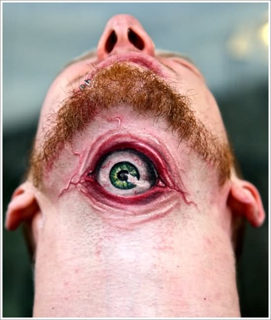 3D Eye Tattoo On Under Chin