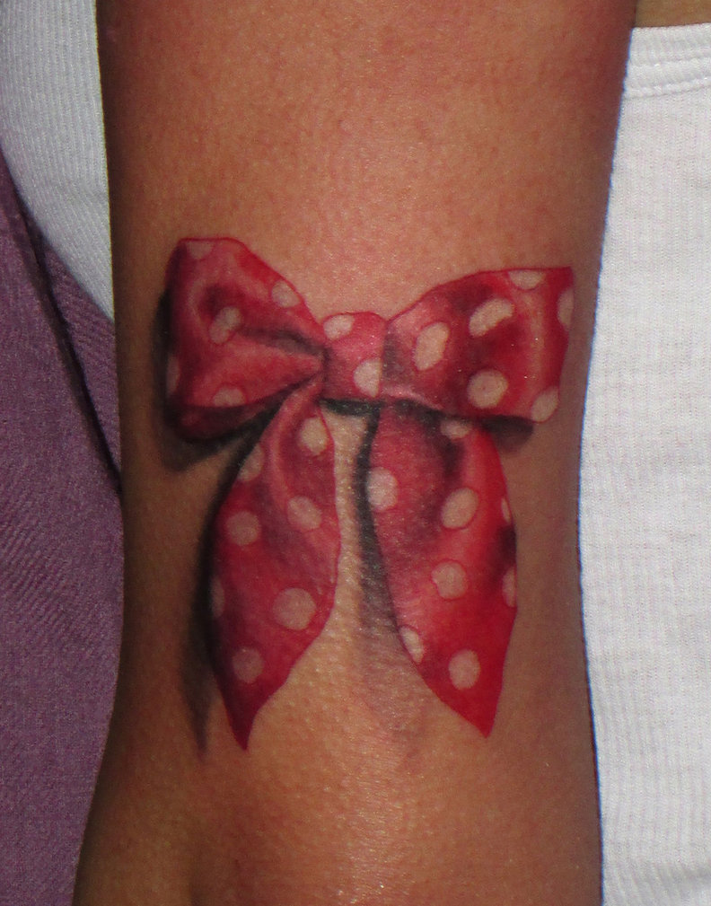 3D Pink Ribbon Bow Tattoo Design By Andrey Skull