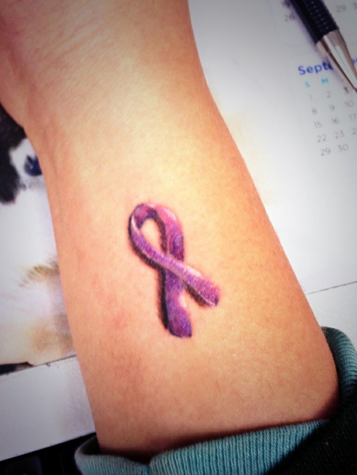 3D Purple Cancer Ribbon Tattoo Design For Wrist