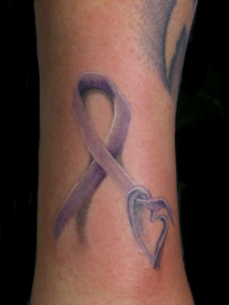 3D Purple Cancer Ribbon Tattoo Design