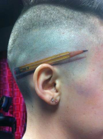 3D Realistic Pencil Tattoo On Head