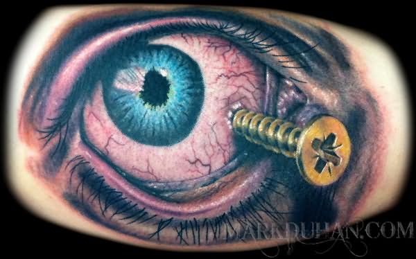 3D Screw In Eye Tattoo Design