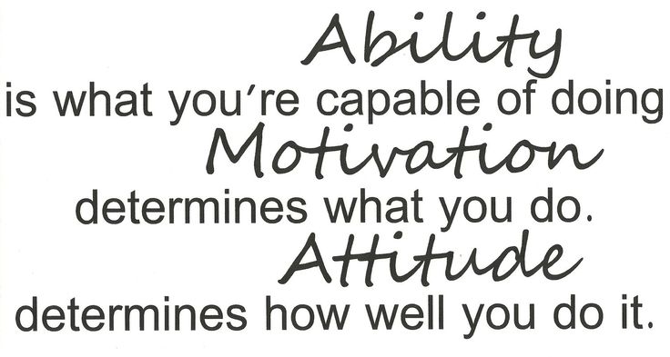Ability Is What You’re Capable Of Doing Motivation Determines What You Do. Attitude Determines How Well You Do It.