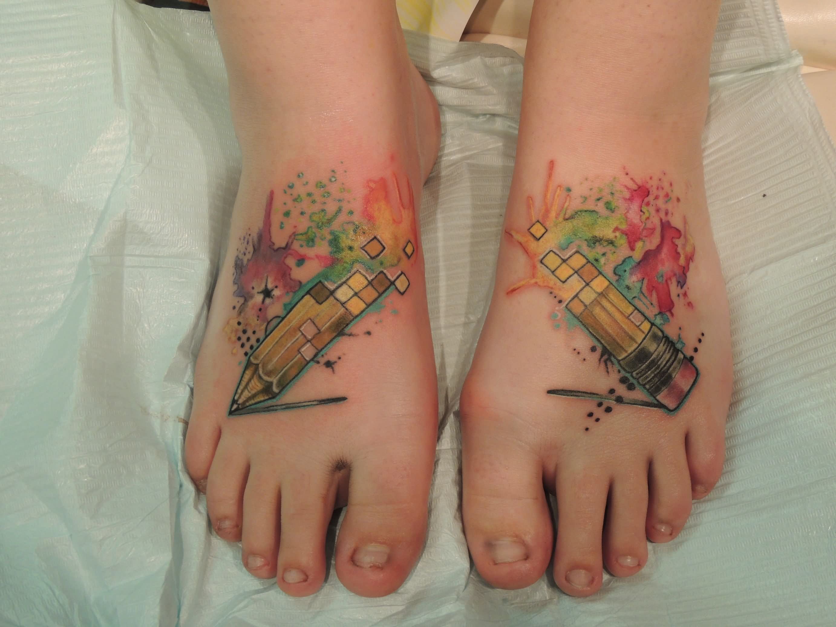 Amazing Broken Pencil Tattoo On Feet