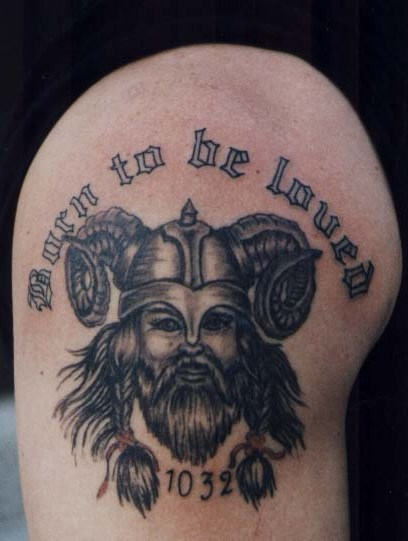 Amazing Grey Ink Viking Tattoo On Side Leg