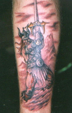 Amazing Nice Grey Viking Tattoo On Full Sleeve