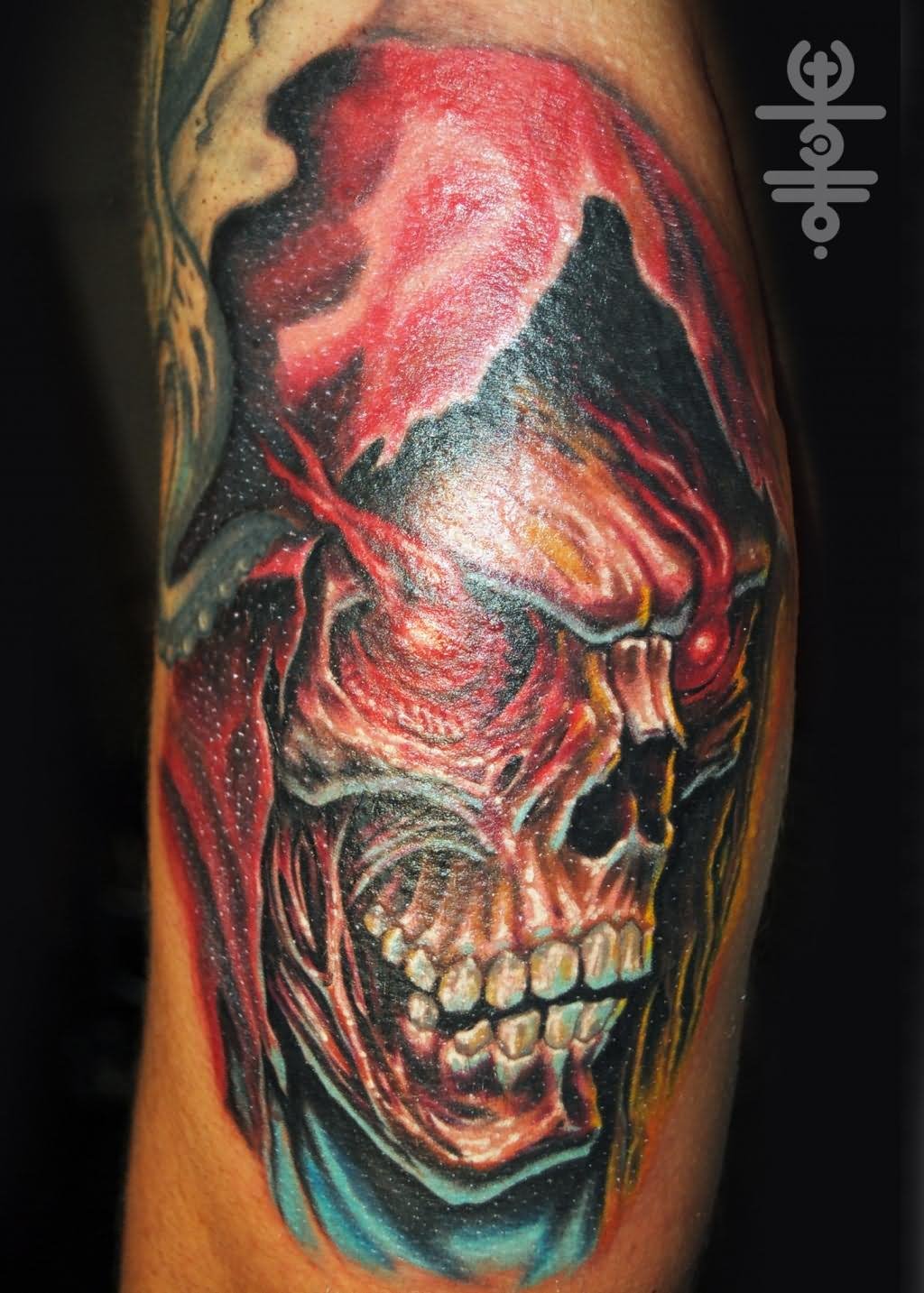 Attractive Death Skull Tattoo Design For Half Sleeve