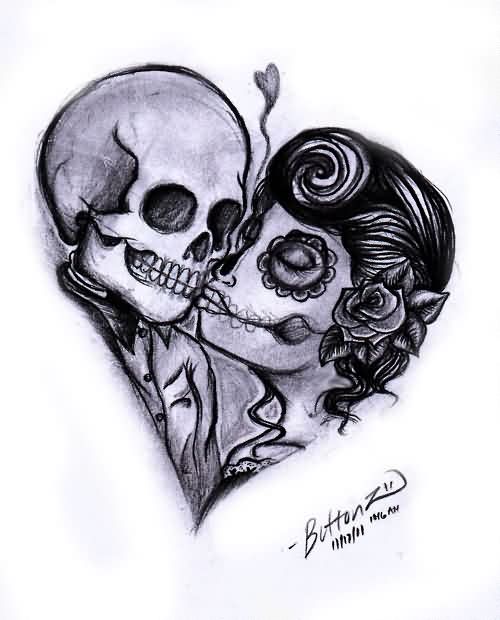 Awesome Dia De Los Muertos Couple Tattoo Design
