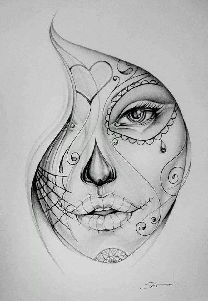 Awesome Dia De Los Muertos Girl Face Tattoo Design