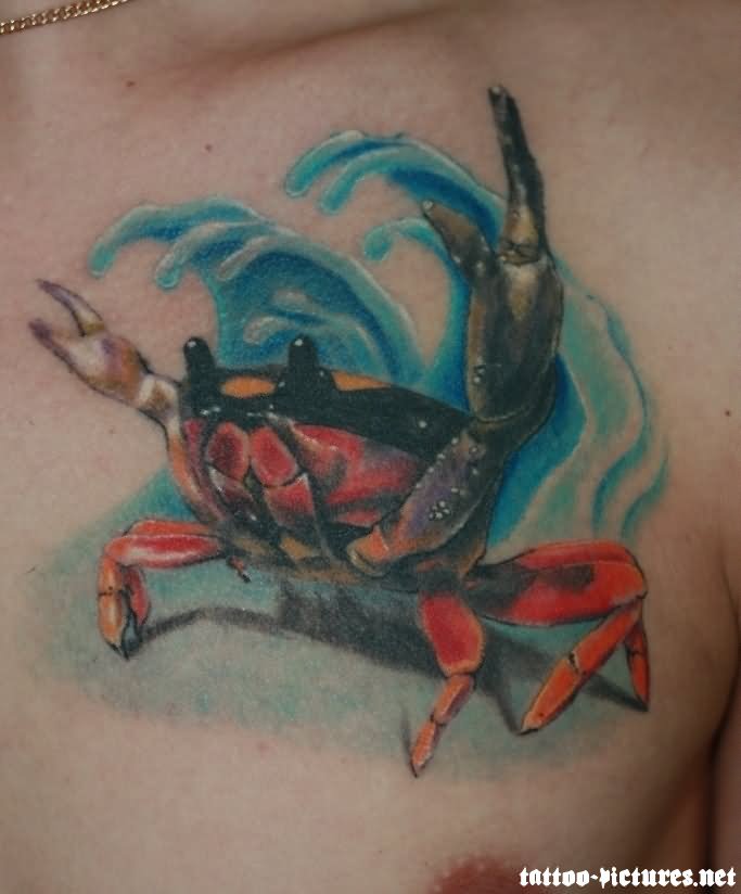 Beautiful Crab Tattoo On Chest For Men