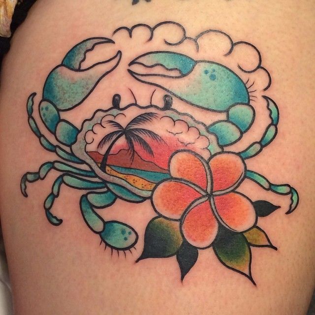 Beautiful Crab Tattoo by Clare Hampshire