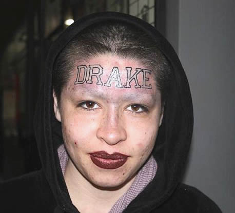 Beautiful Girl With Drake Tattoo On Forehead