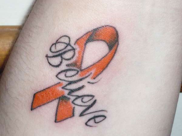 Believe - Scroll Cancer Ribbon Tattoo Design
