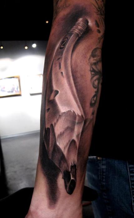 Black And Grey 3D Pencil Tattoo On Forearm