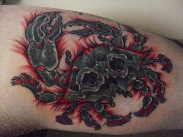 Black And Grey Crab Tattoo On Arm Sleeve