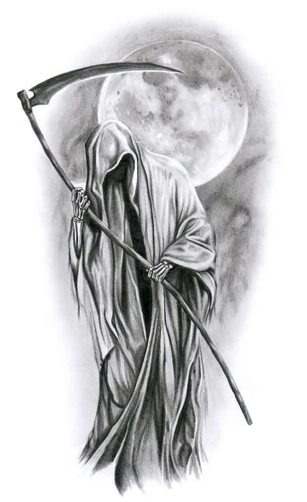 Black And Grey Death Grim Reaper Tattoo Design By Kacper