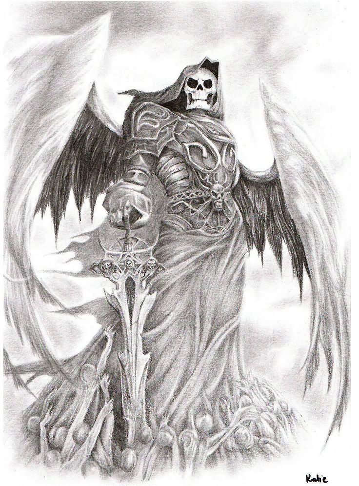 Black And Grey Death Grim Reaper Tattoo Design