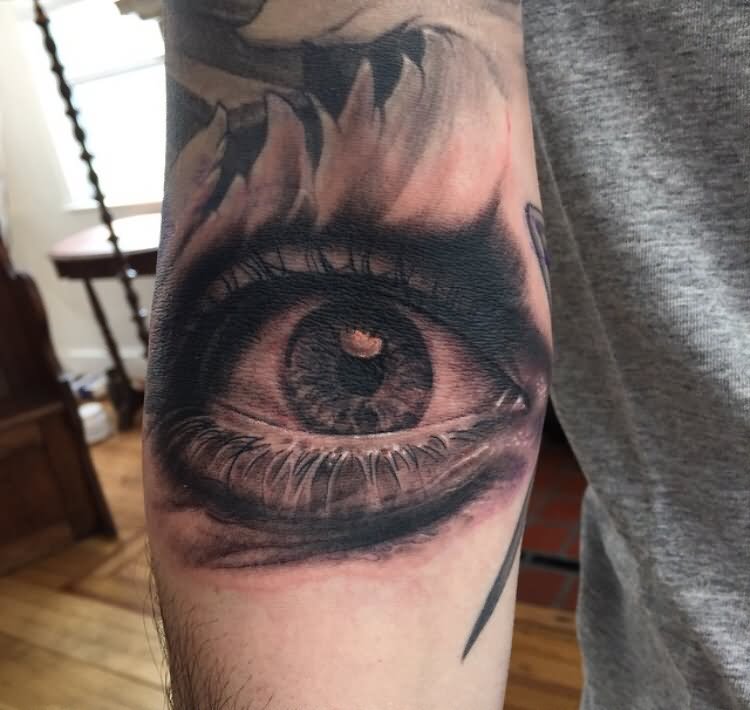 Black And Grey Eye Tattoo Design For Arm