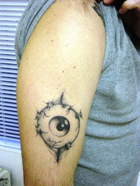 Black And Grey Eyeball Tattoo On Arm