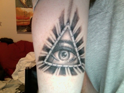 Black And Grey Illuminati Eye Tattoo Design For Arm