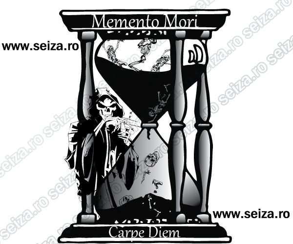 Black Death Grim Reaper With Hourglass Tattoo Stencil