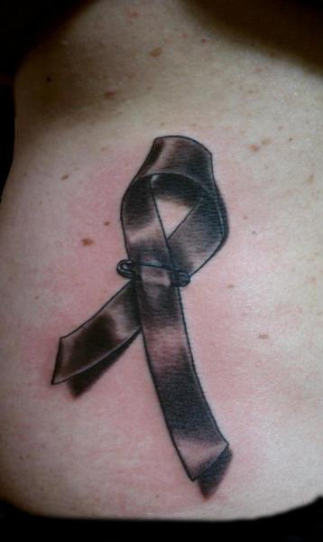 Black Ink 3D Cancer Ribbon Tattoo Design