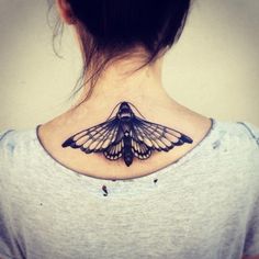 Black Ink 3D Realistic Insect Tattoo On Upper Back