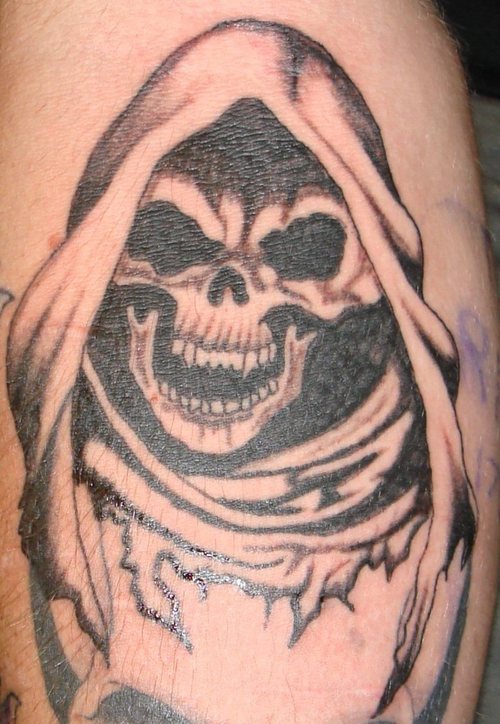 Black Ink Death Skull Tattoo Design