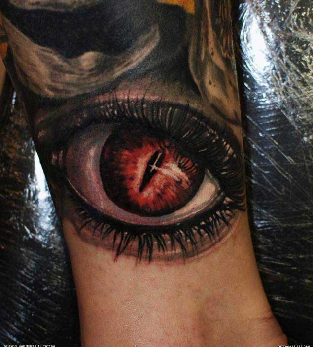 Black Ink Eye Tattoo Design For Forearm