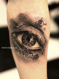 Black Ink Eye Tattoo On Forearm