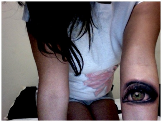 Black Ink Eye Tattoo On Left Forearm