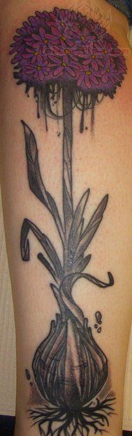 Black Ink Garlic Tattoo Design For Sleeve