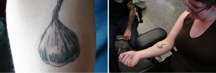 Black Ink Garlic Tattoo On Right Forearm