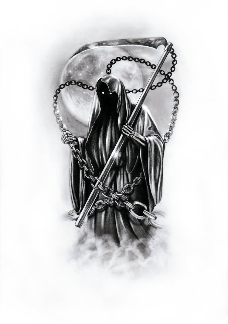 Black Ink Grim Reaper Death Tattoo Design By Kacper