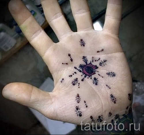 Black Ink Insects Tattoo On Hand Palm