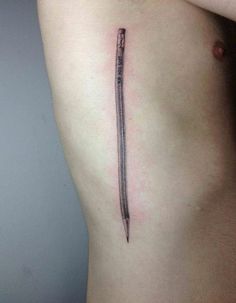 Black Ink Pencil Tattoo On Side Rib