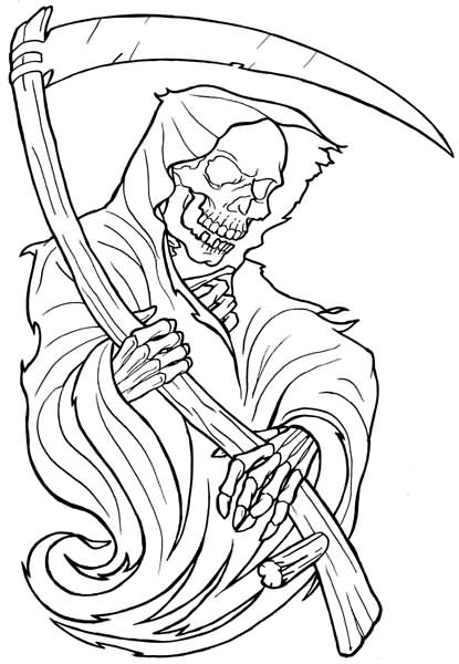 Black Outline Death Grim Reaper Tattoo Stencil