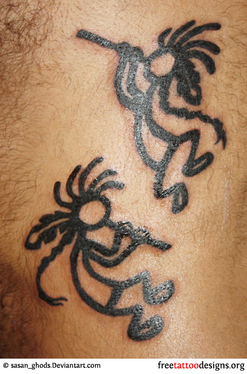 Black Outline Two Kokopelli Tattoo Design
