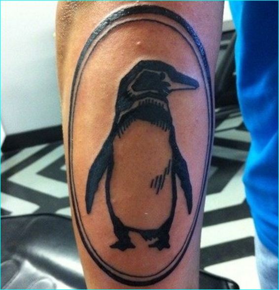Black Penguin In Frame Tattoo