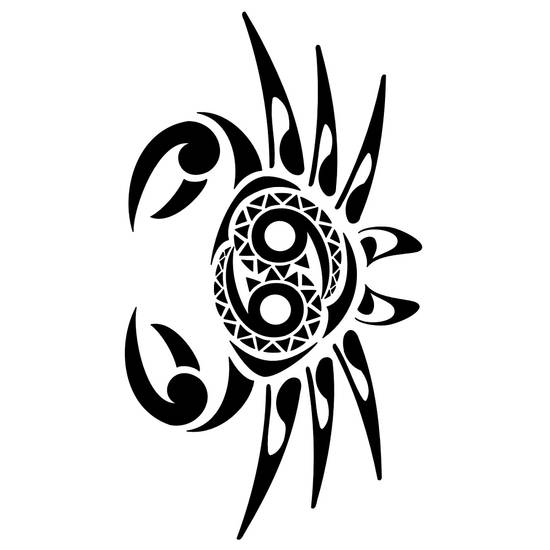 Black Tribal Zodiac Crab Tattoo Design