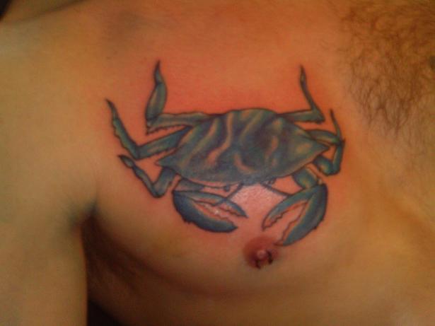 Blue Crab Tattoo on Chest For Men by Pinkminkink