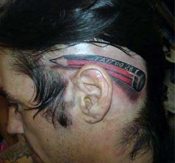 Classic 3D Pencil Tattoo On Man Head