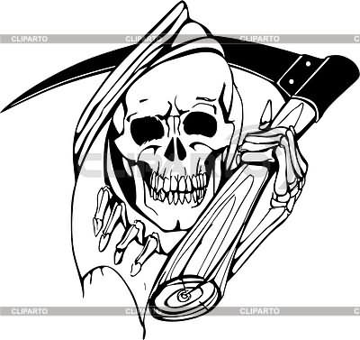 Classic Black Outline Death Grim Reaper Tattoo Stencil