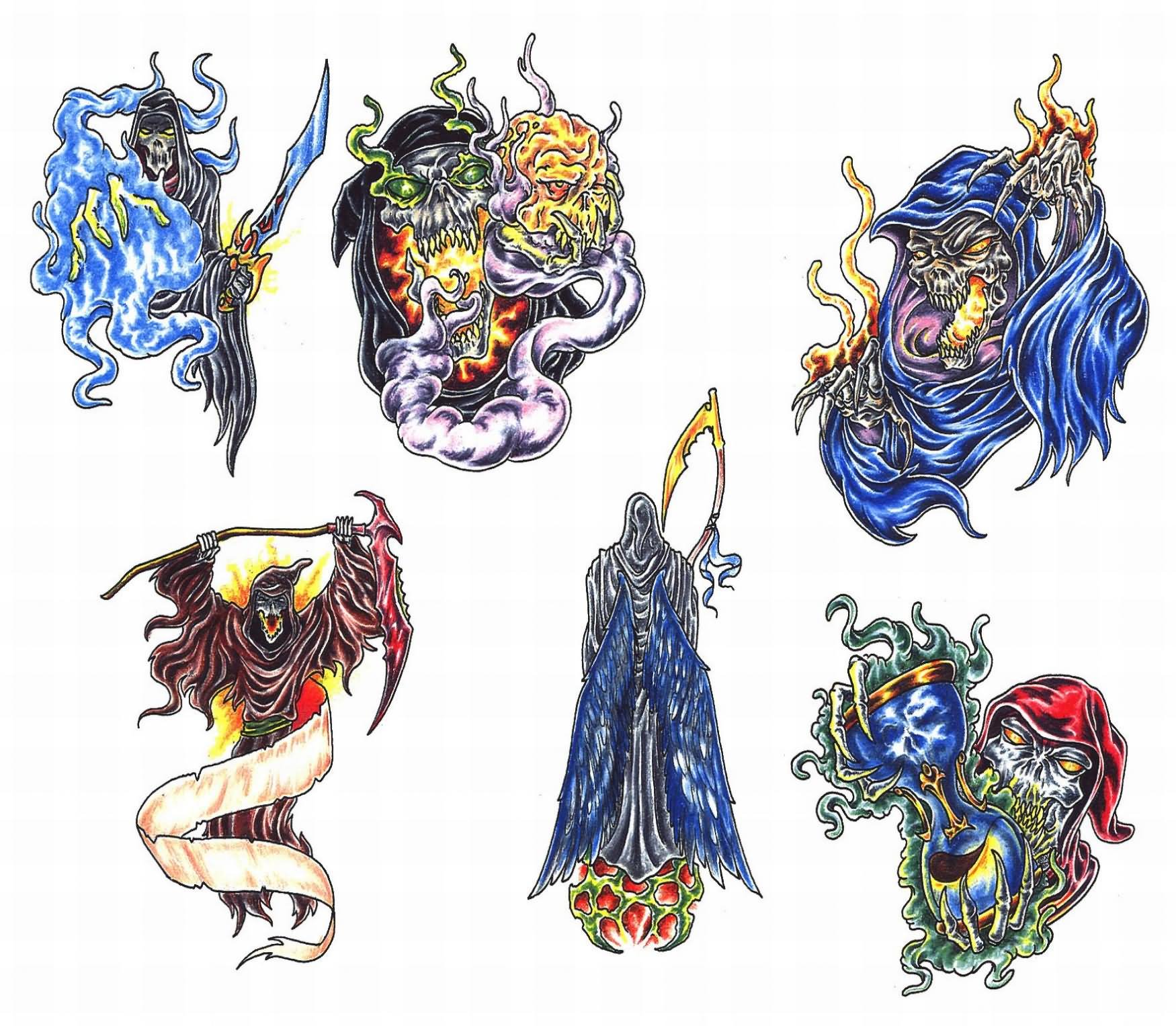 Classic Colorful Death Grim Reaper Tattoo Flash