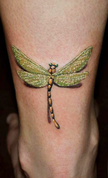 Classic Dragonfly Insect Tattoo On Leg