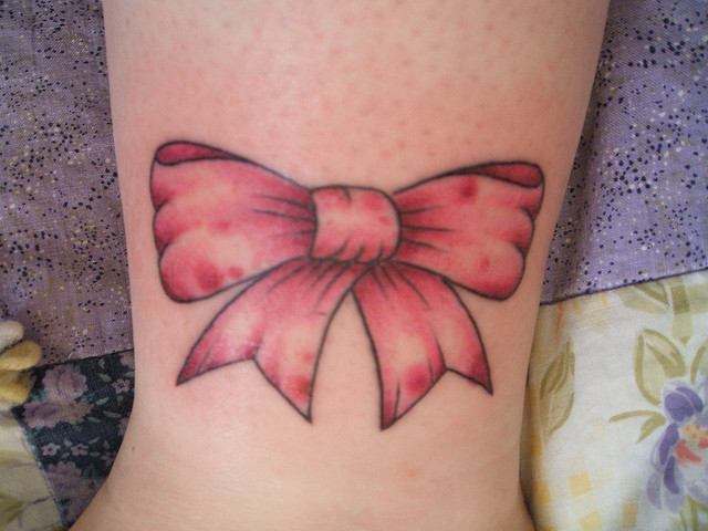 Classic Pink Ink Ribbon Bow Tattoo Design
