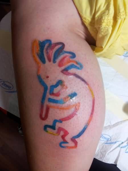 Colorful Outline Kokopelli Tattoo Design